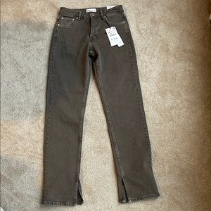 NWT Zara Brown Straight-Leg Split Slim Jeans with Hem Slits SZ 4